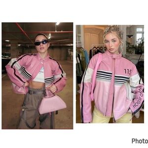 House of Sunny Racer Jacket Faux‎ Leather Pink Take A Trip Small